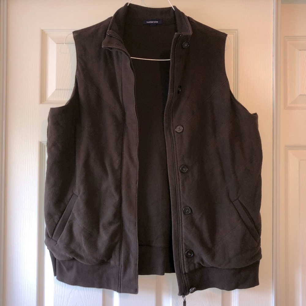 Lands’ End Brown Vest with Button and Zip up Closure